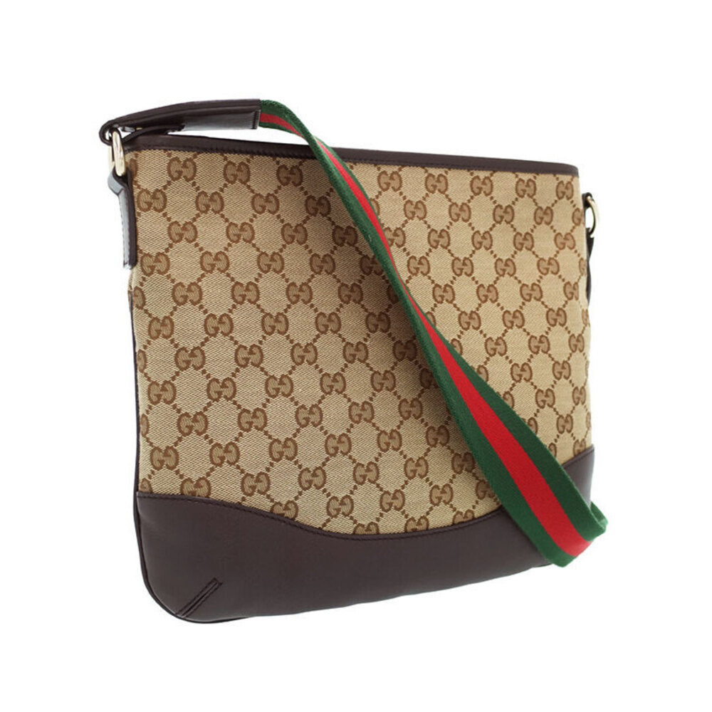 Gucci web Bag crossbody leather trim GG Canvas shoulder Brown